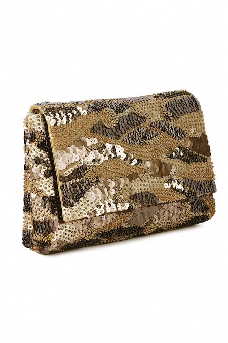 The Purple Sack_Brown Sequins Eelina Zing Embroidered Clutch With Sling _Online_at_Aza_Fashions