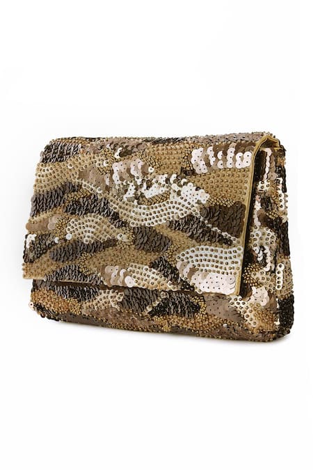 Buy_The Purple Sack_Brown Sequins Eelina Zing Embroidered Clutch With Sling _Online_at_Aza_Fashions