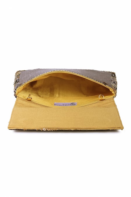 The Purple Sack_Brown Sequins Eelina Zing Embroidered Clutch With Sling _at_Aza_Fashions