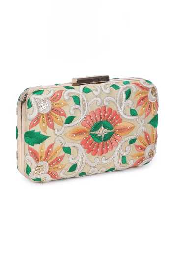 The Purple Sack_Multi Color Embroidery Floral Clutch With Sling _Online_at_Aza_Fashions