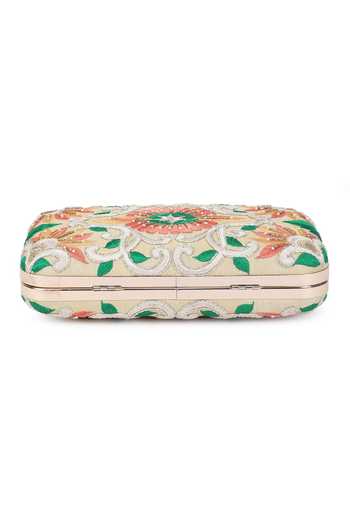 The Purple Sack_Multi Color Embroidery Floral Clutch With Sling _at_Aza_Fashions