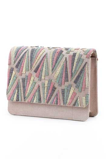 The Purple Sack_Beige Embroidery Hand Clutch With Sling _Online_at_Aza_Fashions