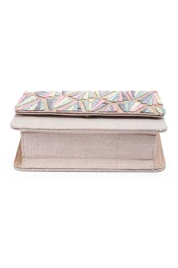 Shop_The Purple Sack_Beige Embroidery Hand Clutch With Sling _Online_at_Aza_Fashions
