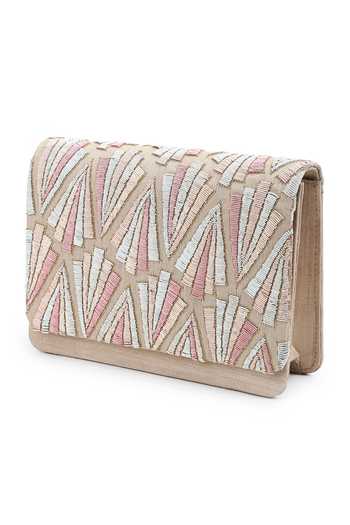 Buy_The Purple Sack_Beige Embroidery Raw Silk Clutch With Sling _Online_at_Aza_Fashions