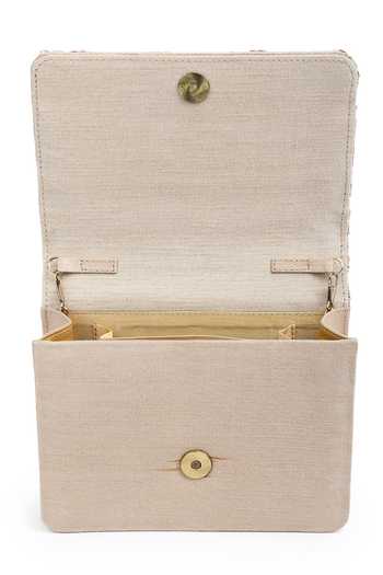 Shop_The Purple Sack_Beige Embroidery Raw Silk Clutch With Sling _Online_at_Aza_Fashions