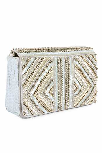 The Purple Sack_Beige Embroidery Shaiza Clutch With Sling _Online_at_Aza_Fashions