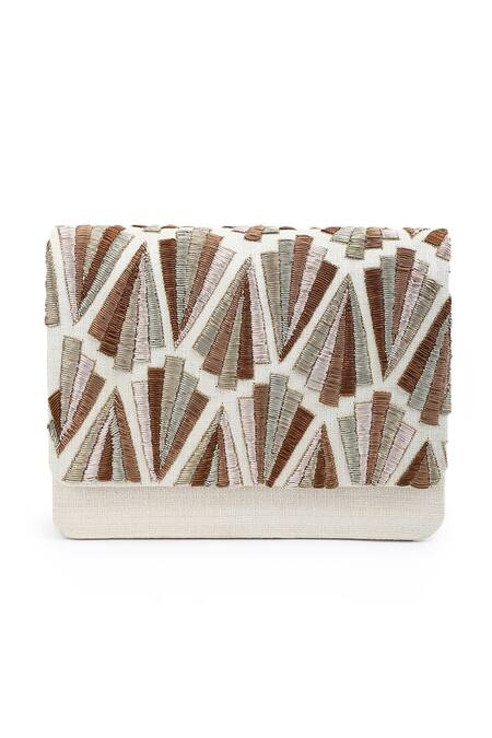 The Purple Sack_White Embroidery Raw Silk Clutch With Sling _Online_at_Aza_Fashions