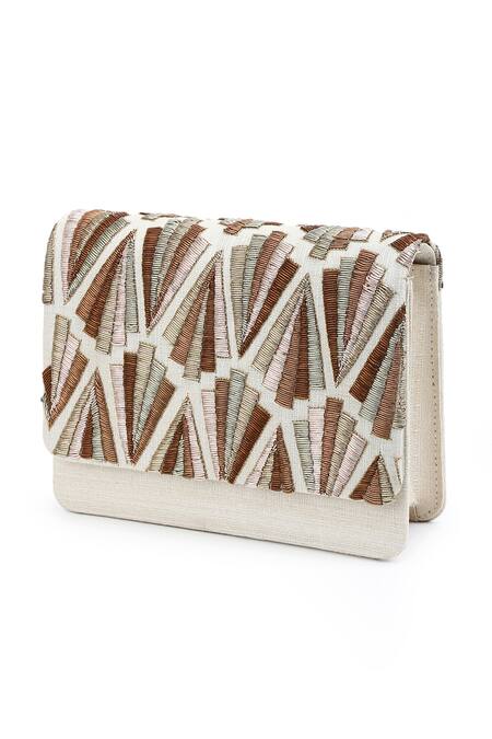 Buy_The Purple Sack_White Embroidery Raw Silk Clutch With Sling _Online_at_Aza_Fashions