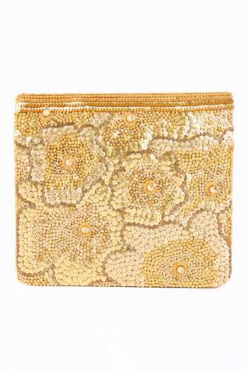 Buy_The Purple Sack_Gold Embroidery, Sequins Floral Clutch With Sling _Online_at_Aza_Fashions