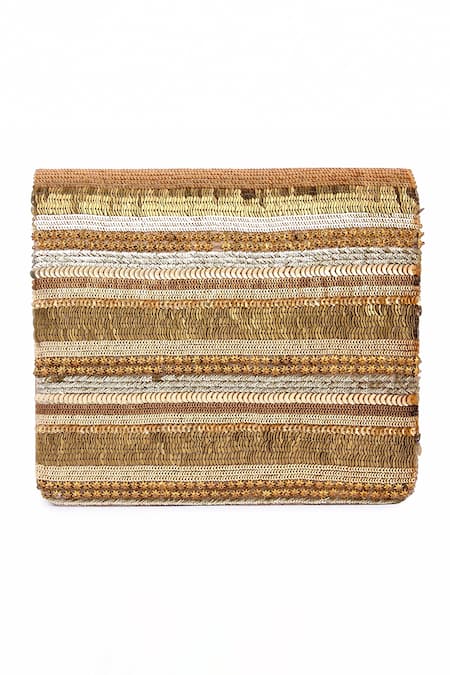 The Purple Sack Beige Embroidery, Sequins Aafreen Clutch With Sling Online at Aza Fashions The Purple Sack_Beige Embroidery, Sequins Aafreen Clutch With Sling _Online_at_Aza_Fashions