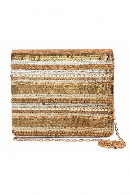 The Purple Sack Beige Embroidery, Sequins Aafreen Clutch With Sling