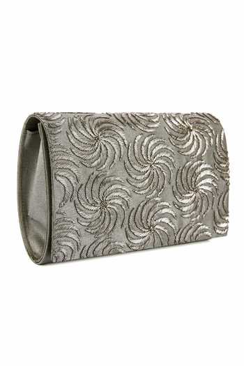 The Purple Sack_Grey Embroidery Shitaara Clutch With Sling _Online_at_Aza_Fashions