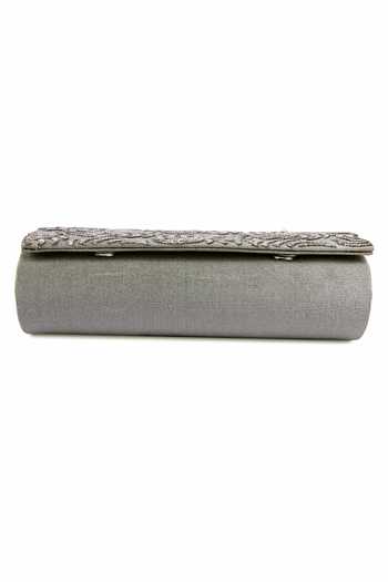 Shop_The Purple Sack_Grey Embroidery Shitaara Clutch With Sling _Online_at_Aza_Fashions