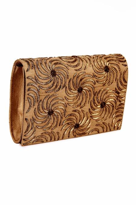 Buy_The Purple Sack_Brown Embroidery Hand Clutch With Sling _Online_at_Aza_Fashions