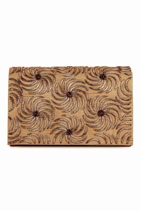 The Purple Sack_Brown Embroidery Hand Clutch With Sling _Online_at_Aza_Fashions