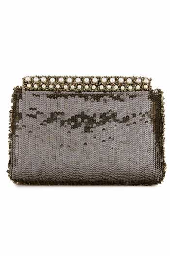Shop The Purple Sack Brown Embroidery, Beads, Sequins Nazakat Pearl Clutch at Aza Fashions Shop_The Purple Sack_Brown Embroidery, Beads, Sequins Nazakat Pearl Clutch _at_Aza_Fashions