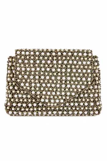 The Purple Sack Brown Embroidery, Beads, Sequins Nazakat Pearl Clutch Online at Aza Fashions The Purple Sack_Brown Embroidery, Beads, Sequins Nazakat Pearl Clutch _Online_at_Aza_Fashions