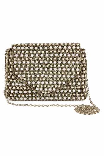 Buy The Purple Sack Brown Embroidery, Beads, Sequins Nazakat Pearl Clutch Online at Aza Fashions Buy_The Purple Sack_Brown Embroidery, Beads, Sequins Nazakat Pearl Clutch _Online_at_Aza_Fashions