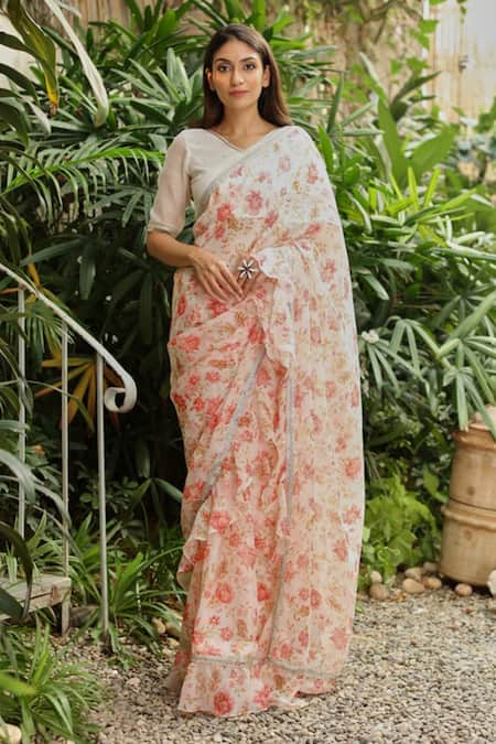 Roze Amishi Floral Print Saree With Blouse 