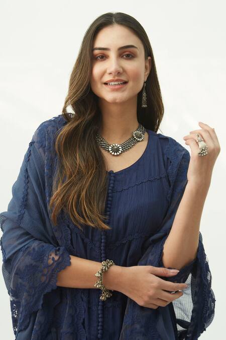 Buy Roze Blue Crinkle Cotton Lace Work Round Mahjabeen Kurta Set Online at Aza Fashions Buy_Roze_Blue Crinkle Cotton Lace Work Round Mahjabeen Kurta Set _Online_at_Aza_Fashions