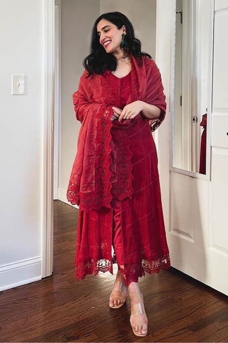Buy Zivosis Women Red, Pink, Maroon Self Design Cotton Blend Set