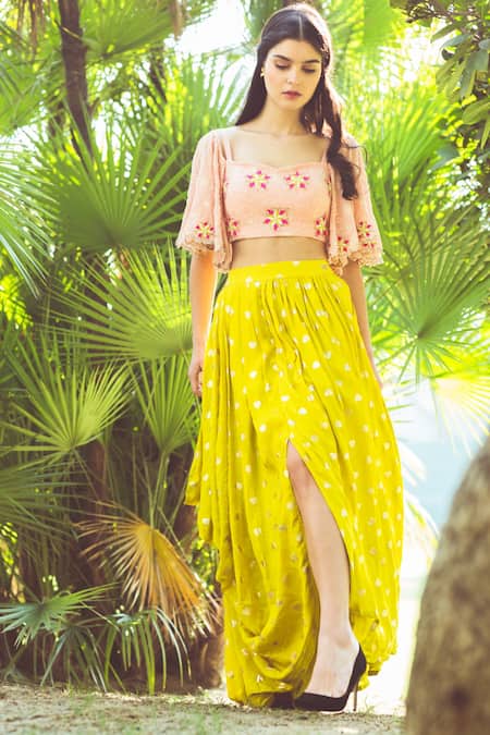 Aaryaa By Kashveen Kohli Linen Satin Draped Skirt & Blouse Set 