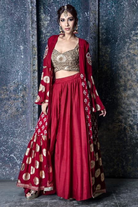 Aaryaa By Kashveen Kohli Foil Print Jacket Lehenga Set 
