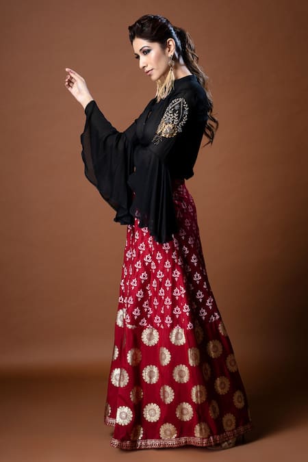 Buy Black & Multi Colored Anardana Embroidered Lehenga Set Online - RI.Ritu  Kumar International Store View