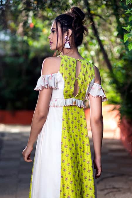 Shop Aaryaa By Kashveen Kohli Green Kurta Modal And Palazzo Satin Floral Print Anarkali & Set at Aza Fashions Shop_Aaryaa By Kashveen Kohli_Green Kurta Modal And Palazzo Satin Floral Print Anarkali & Set _at_Aza_Fashions