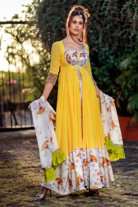 Yellow Haldi Wedding Anarkali Churidar Suit In Georgette SFZ104527 –  ShreeFashionWear