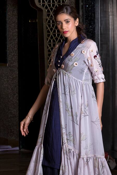 Aaryaa By Kashveen Kohli Purple Linen Satin And Satin, Pepper Silk Sequin & Floral Cape & Dhoti Pant Set Online at Aza Fashions Aaryaa By Kashveen Kohli_Purple Linen Satin And Satin, Pepper Silk Sequin & Floral Cape & Dhoti Pant Set _Online_at_Aza_Fashions