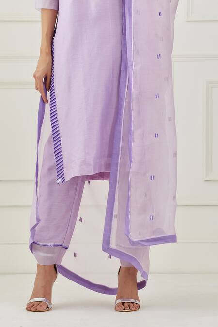 Label Nitika_Purple Chanderi, Silk Organza Sequin V Neck Kurta Set_at_Aza_Fashions