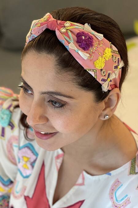 Buy_Payal Singhal Accessories_Pink Embroidered Hairband_Online_at_Aza_Fashions