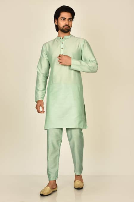 Samyukta Singhania Green Cotton Silk Plain Full Sleeve Kurta Set