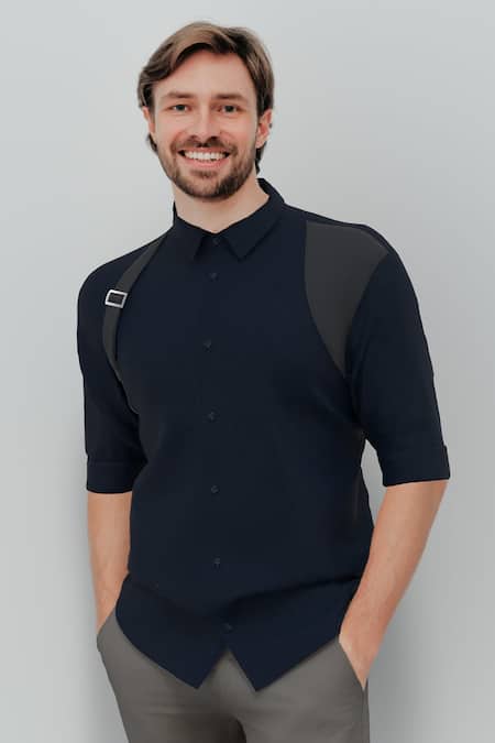 HeSpoke_Blue 100% Cotton Bell Buckle Shirt _Online_at_Aza_Fashions