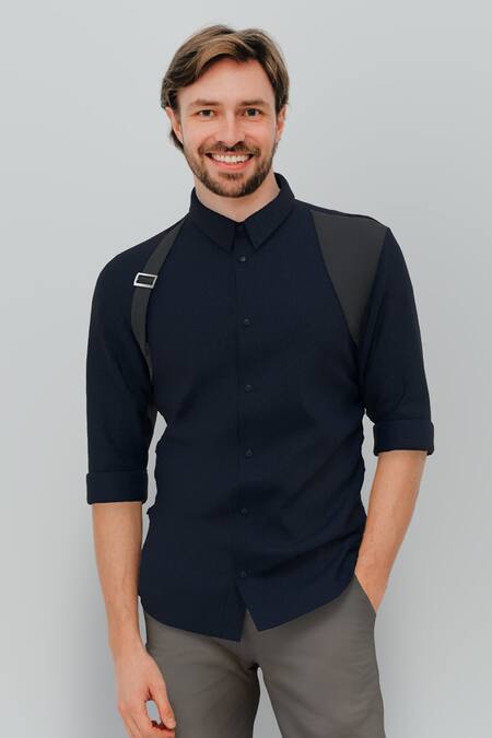 Buy_HeSpoke_Blue 100% Cotton Bell Buckle Shirt _Online_at_Aza_Fashions