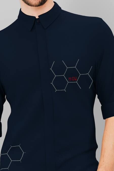 Hespoke_Blue 100% Cotton Time Machine Printed Shirt_Online_at_Aza_Fashions