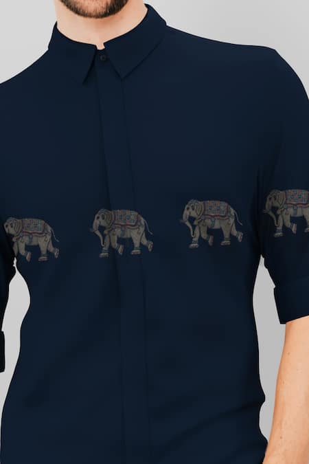 Buy The Cotton Company Men's Navy Elephant Print 100% Cotton