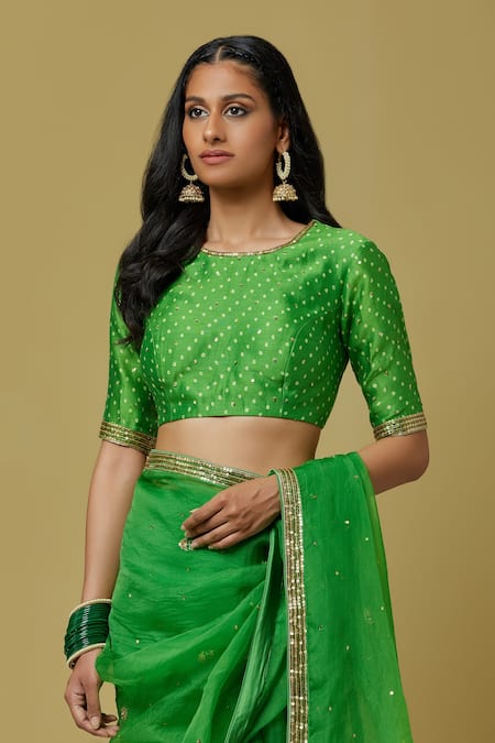 Buy Ikshita Choudhary Green Organza, Chanderi, Satin Sequin, Bandhani Embroidered Saree With Blouse Online at Aza Fashions Buy_Ikshita Choudhary_Green Organza, Chanderi, Satin Sequin, Bandhani Embroidered Saree With Blouse _Online_at_Aza_Fashions
