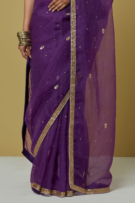 Buy Ikshita Choudhary Purple Organza Bead Work, Sequins, Bandhani Embroidered Saree With Blouse Online at Aza Fashions Buy_Ikshita Choudhary_Purple Organza Bead Work, Sequins, Bandhani Embroidered Saree With Blouse _Online_at_Aza_Fashions