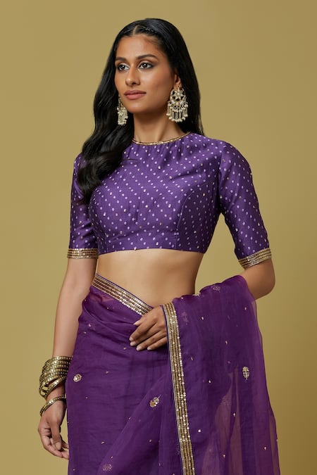 Shop Ikshita Choudhary Purple Organza Bead Work, Sequins, Bandhani Embroidered Saree With Blouse Online at Aza Fashions Shop_Ikshita Choudhary_Purple Organza Bead Work, Sequins, Bandhani Embroidered Saree With Blouse _Online_at_Aza_Fashions