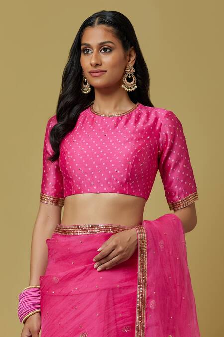 Shop Ikshita Choudhary Pink Organza Bead Work, Sequins, Bandhani Embroidered Saree With Blouse Online at Aza Fashions Shop_Ikshita Choudhary_Pink Organza Bead Work, Sequins, Bandhani Embroidered Saree With Blouse _Online_at_Aza_Fashions