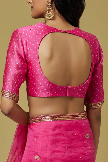 Ikshita Choudhary Pink Organza Bead Work, Sequins, Bandhani Embroidered Saree With Blouse at Aza Fashions Ikshita Choudhary_Pink Organza Bead Work, Sequins, Bandhani Embroidered Saree With Blouse _at_Aza_Fashions