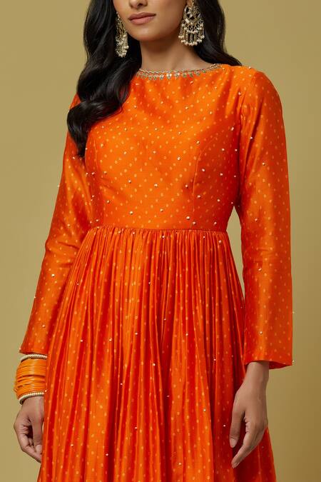 Ikshita Choudhary Orange Organza, Chanderi Sequin, Bandhani Round Anarkali With Dupatta at Aza Fashions Ikshita Choudhary_Orange Organza, Chanderi Sequin, Bandhani Round Anarkali With Dupatta _at_Aza_Fashions