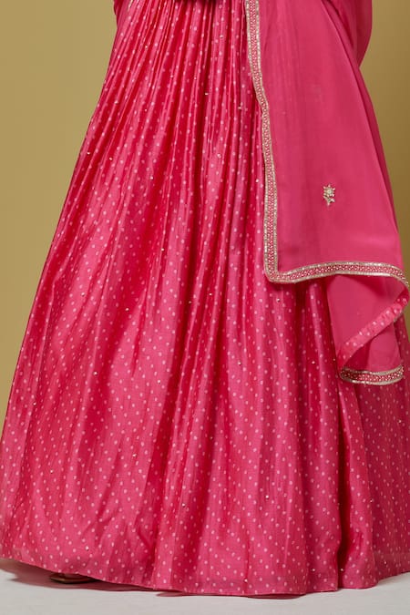 Shop Ikshita Choudhary Pink Chanderi Bandhani Print Lehenga Online at Aza Fashions Shop_Ikshita Choudhary_Pink Chanderi Bandhani Print Lehenga_Online_at_Aza_Fashions