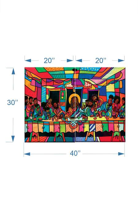 The Art House_Multi Color Canvas Digital Print The Last Supper Abstract Painting Set Of 2_Online_at_Aza_Fashions