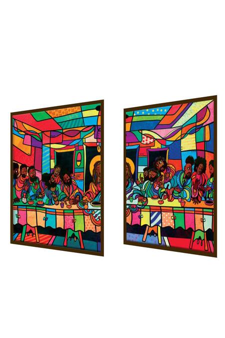 Buy_The Art House_Multi Color Canvas Digital Print The Last Supper Abstract Painting Set Of 2_Online_at_Aza_Fashions
