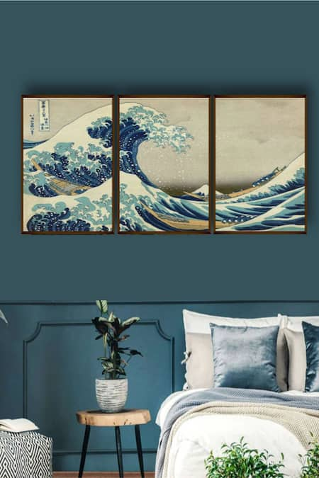 The Art House Multi Color Canvas Digital Print The Great Wave Painting Set Of 3 