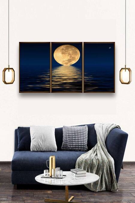 The Art House Multi Color Canvas Digital Print Moon Painting Set Of 3 