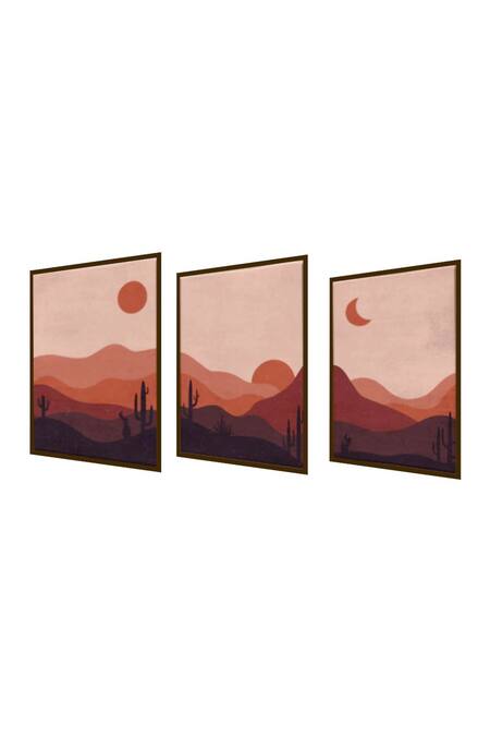 Buy_The Art House_Multi Color Canvas Digital Print Sun And Moon Desert Painting Set Of 3_Online_at_Aza_Fashions